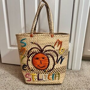 Extra Large Straw Beach Bag/Tote-Straw Embroidery Embellished-St. Lucia